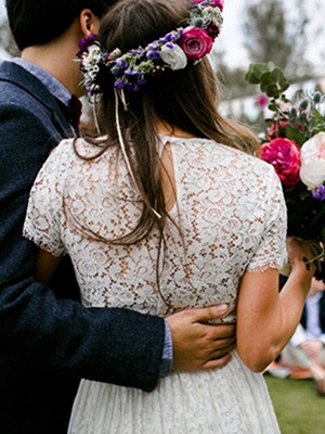 Robe de mariée bohème une ligne bijou cou manches courtes longueur cheville dentelle deux pièces robe de mariée_4