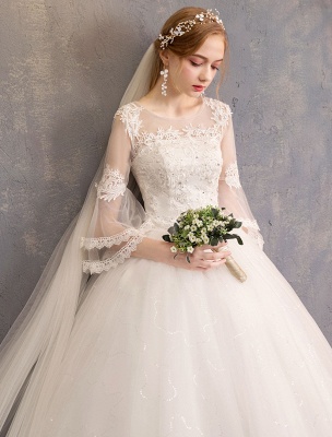 Ball Gown Wedding Dresses Tulle Jewel 3/4 Length Sleeve Floor Length Princess Bridal Gown_7