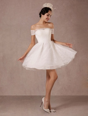 Vestido de novia corto de encaje fuera del hombro Mini vestido de novia vintage de una línea_1
