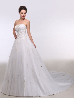 Ball Gown Wedding Dress Sweatheart Strapless Embroidered Beading Sequins Bridal Gown Chapel Train Bridal Dress_1