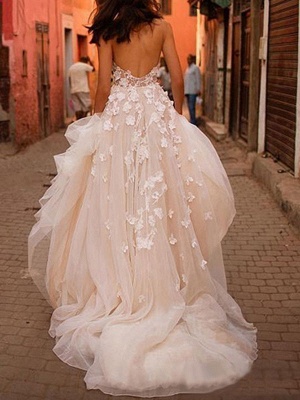 Wedding Dresses 2021 A Line Sleeveless Floor Length Beaded Sweetheart Neck Bridal Gowns_2