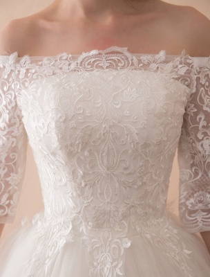 Robes de mariée princesse dentelle hors de l'épaule robe de mariée demi-manche étage longueur robe de mariée_10