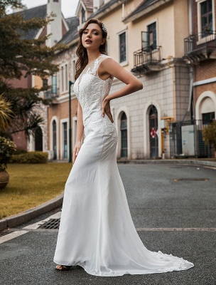 Vestidos de novia de boda Cuello joya Sin mangas Cintura natural Botones Tren de la corte Vestidos de novia Exclusivo_4