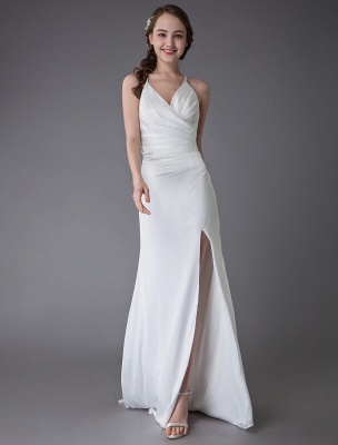 Beach Wedding Dresses Sexy Bridal Dress High Split Ivory Sheath Straps Summer Wedding Gowns Exclusive_4