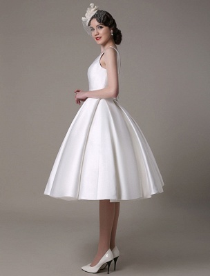 Ivory Wedding Dress Scoop Backless Knee Length Satin Wedding Gown Exclusive_6