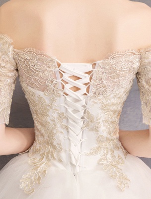 Tulle Wedding Dress Off The Shoulder Half Sleeve Princess Bridal Gown_18