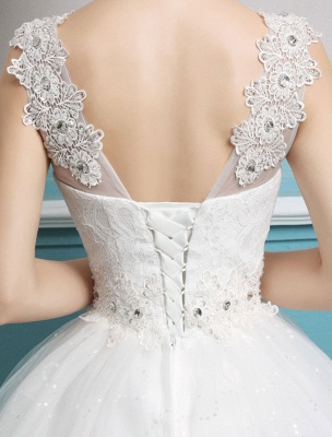 Robes de mariée princesse robe de bal Tulle dos nu ivoire perles étage longueur robe de mariée_8