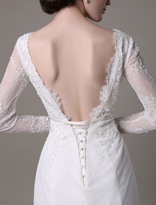 2021 Robe de mariée en dentelle vintage A-ligne avec appliques de perles à manches longues et train chapelle_5