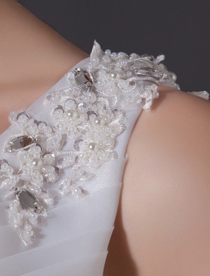 Ivory One-Shoulder Ruched Organza Mermaid Wedding Dress_11