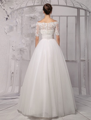 Tull Off-The-Shoulder Ball Gown Wedding With A Lace Wrap Exclusive_11