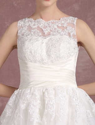 Vintage Wedding Dress Ivory Tulle Bridal Gown Back Split Bateau Lace Illusion Neckline Ankle Length Princess Bridal Dress With Bow Sash Exclusive_8