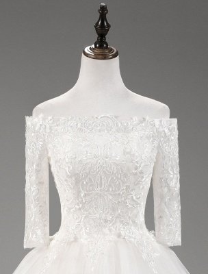 Robes de mariée princesse dentelle hors de l'épaule robe de mariée demi-manche étage longueur robe de mariée_13