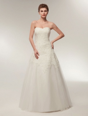 Wedding Dresses Strapless Lace Maxi Bridal Dress Sweetheart Neckline Floor Length Ivory Wedding Gowns_1