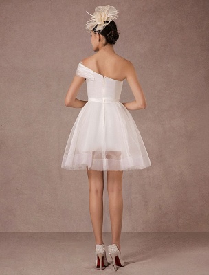 Short Wedding Dress Organza One-Shoulder A-Line Backless Satin Mini Summer Wedding Dresses 2021_6