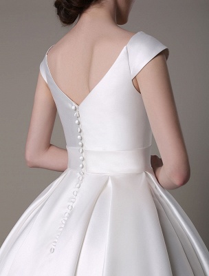 Ivory Wedding Dresses 2021 Short Satin Knee Length Bow Sash Retro Bridal Dress Exclusive_14