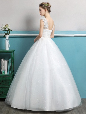 Robes de mariée princesse robe de bal Tulle dos nu ivoire perles étage longueur robe de mariée_4