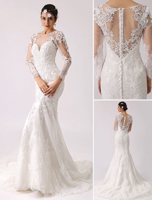 Long Sleeve Illusion Neck Mermaid Wedding Dress Exclusive_1