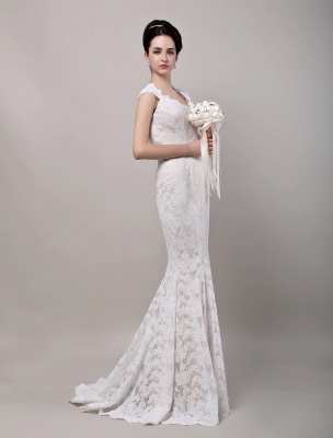 Mermaid Sweetheart Chapel Train Open Back Lace Wedding Dress_4