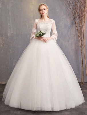 Ball Gown Wedding Dresses Tulle Jewel 3/4 Length Sleeve Floor Length Princess Bridal Gown_3