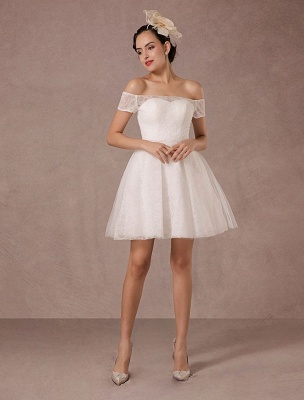 Vestido de novia corto de encaje fuera del hombro Mini vestido de novia vintage de una línea_3