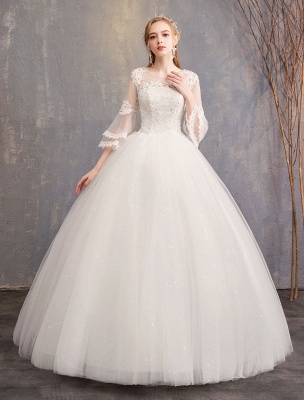 Ball Gown Wedding Dresses Tulle Jewel 3/4 Length Sleeve Floor Length Princess Bridal Gown_2