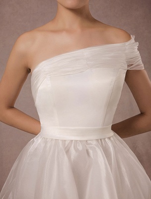 Vestido de novia corto Organza Un hombro Una línea Sin espalda Satén Mini vestidos de novia de verano 2021_7