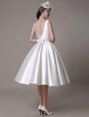 Ivory Wedding Dress Scoop Backless Knee Length Satin Wedding Gown Exclusive_9
