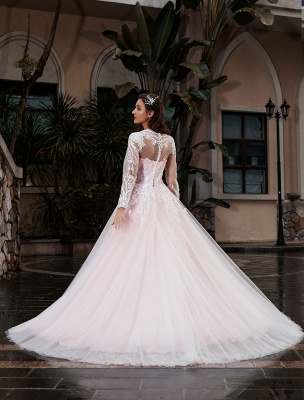 Customize Wedding Dress With Train A-Line Long Sleeves Satin Fabric Jewel Neck Bridal Gowns_3