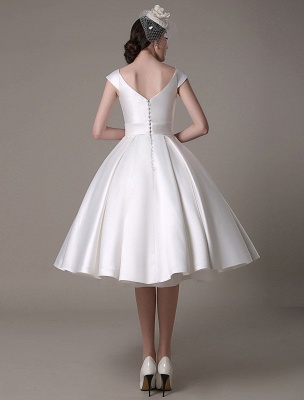 Ivory Wedding Dresses 2021 Short Satin Knee Length Bow Sash Retro Bridal Dress Exclusive_10