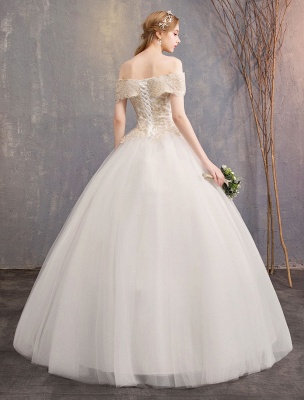 Princess Wedding Dress Ivory Lace Applique Off The Shoulder Short Sleeve Bridal Gown_6