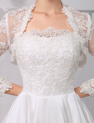 Robe de mariée mi-longue en satin et dentelle avec cache-cœur en dentelle à manches longues_9