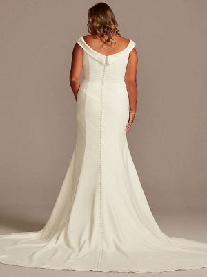 White Mermaid Wedding Dresses With Chapel Train Stretch Crepe Sleeveless Off-Shoulder Buttons Natural Waist Backless Bridal Gowns_4