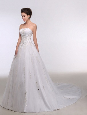 Ball Gown Wedding Dress Sweatheart Strapless Embroidered Beading Sequins Bridal Gown Chapel Train Bridal Dress_5