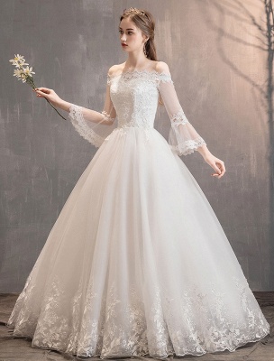 Lace Wedding Dresses Ivory Off The Shoulder Lace Applique Princess Bridal Gown_2