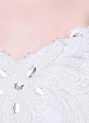 Ivory Wedding Dress Lace Sleeveless V Neck Rhinestones Beaded A-Line Floor Length Bridal Gown_5