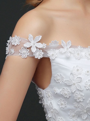 Vestidos de novia de princesa con hombros descubiertos, encaje, flores en 3D, apliques de tul, marfil, tren largo, vestido de novia_7