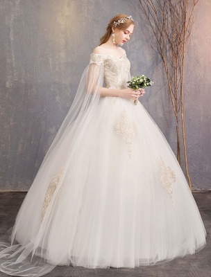 Wedding-Dresses-Tulle-Off-The-Shoulder-Short-Sleeve-Lace-Applique-Princess-Bridal-Gown_3