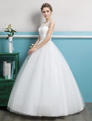 Robes de mariée princesse robe de bal Tulle dos nu ivoire perles étage longueur robe de mariée_2