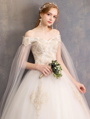 Wedding-Dresses-Tulle-Off-The-Shoulder-Short-Sleeve-Lace-Applique-Princess-Bridal-Gown_6