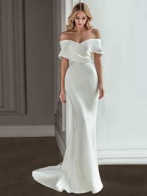 Robe de mariée vintage blanche avec train en satin sur l'épaule robe de mariée plissée sirène robes de mariée_2