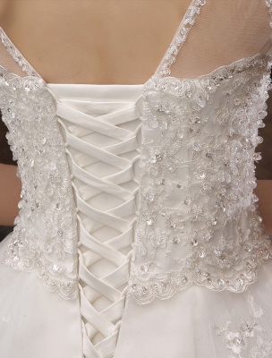 White Ball Gown Jewel Neck Beading Floor-Length Bridal Wedding Dress_7
