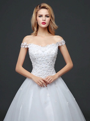 Princess Wedding Dresses Off The Shoulder Lace 3D Flowers Applique Tulle Ivory Long Train Bridal Gown_5