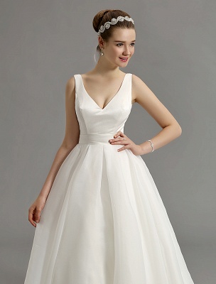 Vintage Inspired Plunge V Neck Wedding Gown With Bow Embellished Cut Out Back Exclusive_8