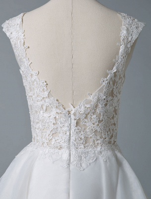 Robes de mariée 2021 Une ligne bijou cou sans manches taille naturelle Tulle robe de mariée courte_8