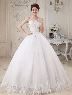 Princess Wedding Dresses Ivory Ball Gown Bridal Dress Strapless Sweetheart Neck Lace Beaded Pleated Wedding Gown_2