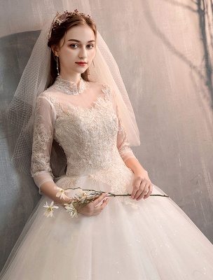 Tulle-Wedding-Dresses-Princess-Bridal-Gown-Illusion-Collar-Half-Sleeve-Floor-Length-Bridal-Dress_4