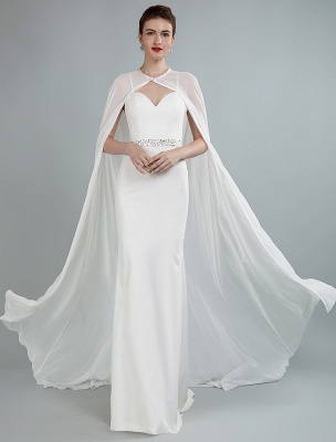 Robe de mariée simple gaine col en coeur manches longues robes de mariée perlées avec train exclusif_8