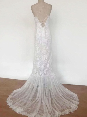Robe de mariée bohème 2021 dentelle une ligne licou sans manches longueur de plancher robe de mariée avec train_6