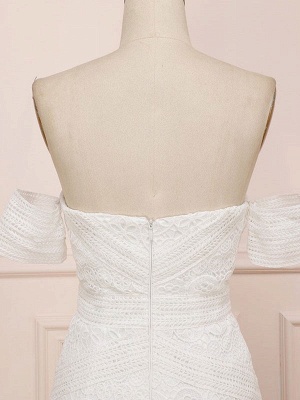 White Lace Wedding Dress Floor Length Sheath Sleeveless Lace Sweetheart Neck Bridal Dresses Train Dress_5