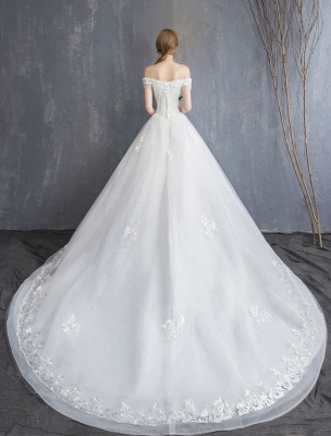 Princess Wedding Dresses Ball Gown Lace Beaded Chains Off The Shoulder Bridal Dress_7